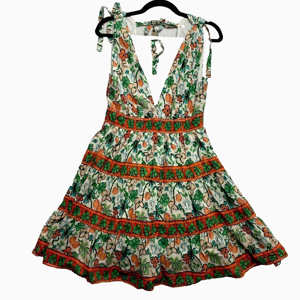 Japna Floral Dress in Green, Orange, Cream